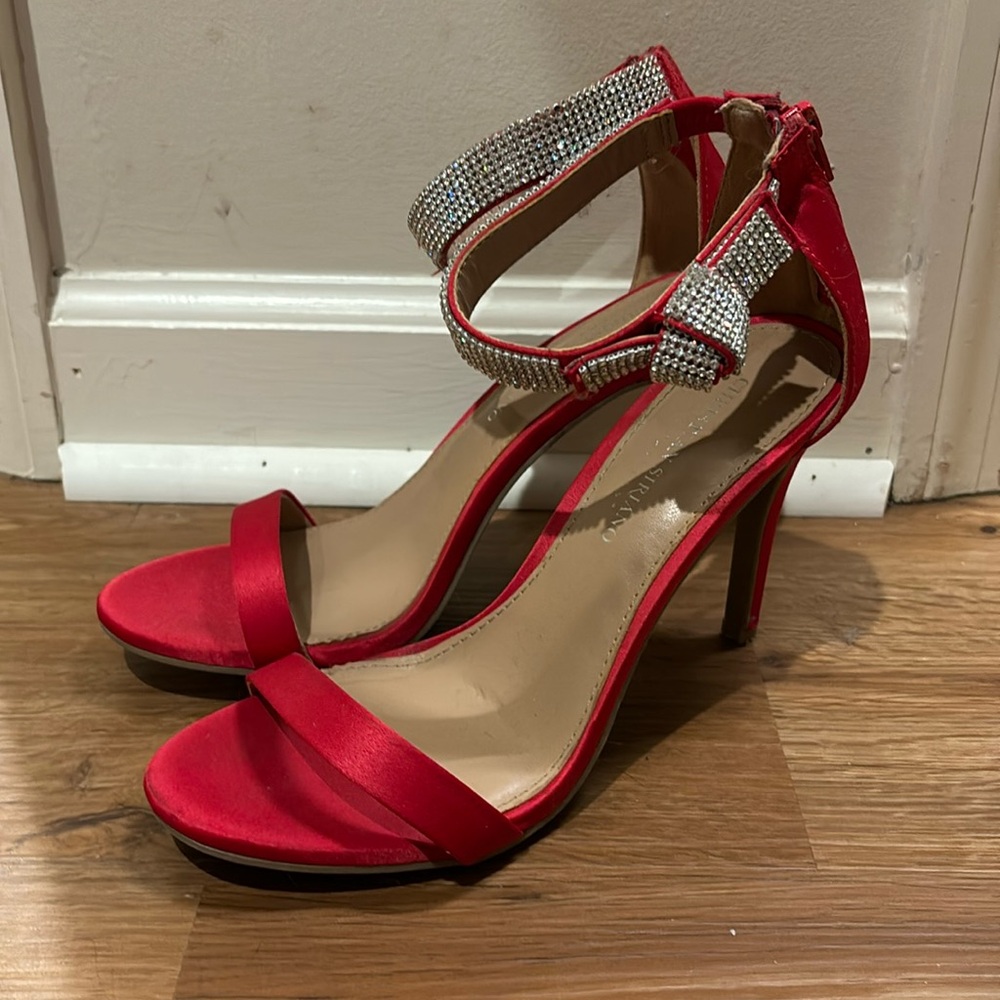 Christian Soriano Satin Red Heels w/ crystals, 8